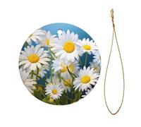 Floral Flowers Daisies Full Double-Sided Printed Diameter 7.3cm Holiday Party Decoration Halloween And Christmas Ceramic Circular Pendant