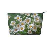 Floral Flowers Daisies Print Cosmetic Bags, Small Makeup Bag for Purse Corduroy Multifunctional Travel Makeup Bag with Metal Zipper for Women Girls