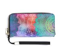 Floral Flowers Ethnic Islamic, Arabic, Indian, Ottoman Motifs Long Clutch Wallet, Long Handbag with Removable Wristlet Strap, PU Leather Zip Purse, Credit Pass Case Card-Holder for Men Women