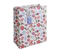 Floral Flowers Mothers Day Spring Easter White Kraft Paper Gift Bag Made from 100% Recycled Paper with Gift Tag Large Size