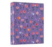 Floral Flowers Purple Background 3 Ring Binder 1.5 Inch Round Ring Binder View Binder Holds 200 Documents for Home School Office Use