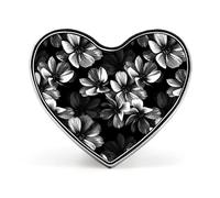 Floral Flowers Vintage Old Retro Style Heart Brooch Pin, Unisex Smooth Surface Lapel Tie Pin, Lightweight Badge Jewelry Crafts Decor for Costume Accessory Men Women