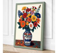 Floral Folk Arrangement Boho Canvas Wall Art Print 36x24 Inch