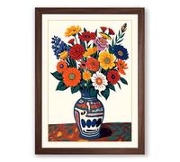 Floral Folk Arrangement Boho Framed Wall Art Print A1 (84.1×59.4cm) Walnut, Wall Decor for Living Room, Bedroom, Office & Home, Ready to Hang, Art Gift
