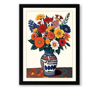 Floral Folk Arrangement Boho Framed Wall Art Print A2 (59.4×42cm) Black, Wall Decor for Living Room, Bedroom, Office & Home, Ready to Hang, Art Gift