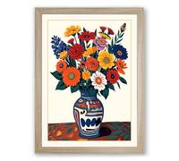 Floral Folk Arrangement Boho Framed Wall Art Print A2 (59.4×42cm) Oak, Wall Decor for Living Room, Bedroom, Office & Home, Ready to Hang, Art Gift