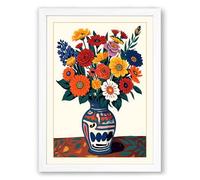 Floral Folk Arrangement Boho Framed Wall Art Print A3 (42×29.7cm) White, Wall Decor for Living Room, Bedroom, Office & Home, Ready to Hang, Art Gift