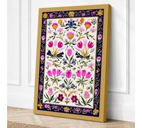 Floral Folk Garden Boho Canvas Wall Art Print 36x24 Inch