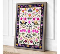 Floral Folk Garden Boho Canvas Wall Art Print 36x24 Inch