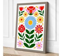 Floral Folk Garden Botanical Canvas Wall Art Print 18x12 Inch