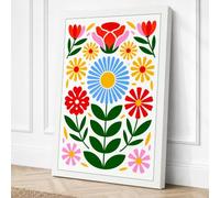 Floral Folk Garden Botanical Canvas Wall Art Print 30x20 Inch