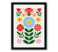 Floral Folk Garden Botanical Framed Wall Art Print A1 (84.1×59.4cm) Black, Wall Decor for Living Room, Bedroom, Office & Home, Ready to Hang, Art Gift