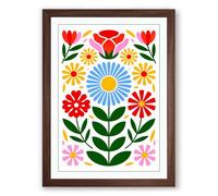 Floral Folk Garden Botanical Framed Wall Art Print A3 (42×29.7cm) Walnut, Wall Decor for Living Room, Bedroom, Office & Home, Ready to Hang, Art Gift