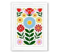 Floral Folk Garden Botanical Framed Wall Art Print A3 (42×29.7cm) White, Wall Decor for Living Room, Bedroom, Office & Home, Ready to Hang, Art Gift