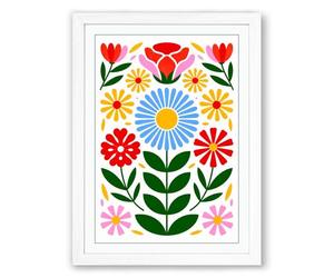 Floral Folk Garden Botanical Framed Wall Art Print A3 (42×29.7cm) White, Wall Decor for Living Room, Bedroom, Office & Home, Ready to Hang, Art Gift