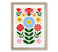 Floral Folk Garden Botanical Framed Wall Art Print A4 (29.7×21cm) Oak, Wall Decor for Living Room, Bedroom, Office & Home, Ready to Hang, Art Gift