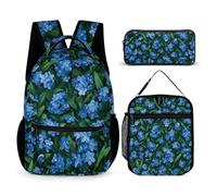 Floral Forget-Me-Nots Green Grass Backpacks With Lunch Bag Pencil Pen Case Cute Laptop Travel Daypack 3 Piece Set