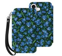 Floral Forget-Me-Nots Green Grass Wallet Case Compatible with iPhone 17 Air 17 Pro Max with Card Holder Wristband