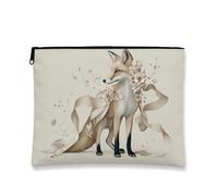 Floral Fox Cosmetic Bag, Elegant Woodland Animal Makeup Travel Pouch for Women, Portable Small Canvas Zipper Organizer, Gift for Spring Festivals, beige, 7x9 Inch, Fox