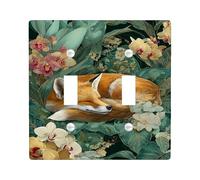 Floral Fox Light Switch Cover Plates/Outlet Covers, Green Tropical Leaves with Orchids, Thermoplastic Wall Plates, Standard Size Double Toggle