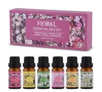 Floral Fragrance Oils Set, Premium Essential Oils Set for Diffuser, Candle, Soap Making Scented Oils, Cherry Blossom, Jasmine, Freesia, Honeysuckle, Rose, Gardenia, 6x10ml