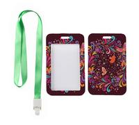 Floral Frame ID Badge Holder with Green Lanyard, Office Lanyard Card Holder, Vertical Name Badges Protector for Worker, Vertical Cards Protector for Women, Teacher Stuff Paramedic Accessories