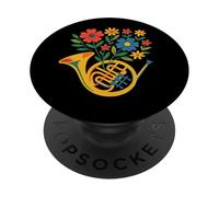 Floral French Horn Music Lover Botanical Instrument Design PopSockets Adhesive PopGrip