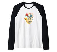 Floral French Horn Music Lover Botanical Instrument Design Raglan Baseball Tee