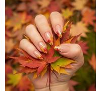 Floral French Tip Press On Nails Short Almond Shape - 24pcs Spring Flower False Nails With Glossy Finish For Women Acrylic Square Tips Handmade Fake Kit Medium Length Oval Style Autumn Design