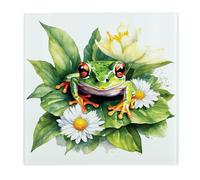 Floral Frog Large Square Glass Worktop Protector - Exotic Animals & Flowers Nature Wildlife Gifts - Smooth Kitchen Chopping/Cutting Board Worktop Saver with Non-Slip Feet 30cm x 30cm (12" x 12")