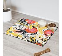 Floral Fruit Fusion Absorbent Dog Food Mat with Non-Slip Backing, 24 x 32 inch Feeding Mat for Puppy Cat Bowls, Spill-Proof Pet Diner Placemat for Kitchen Floors