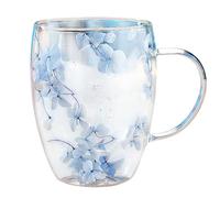 Floral Fusion Double Wall Glass Cups | 350ml Dried Flower Glass Mug | Dry Flowers Double Walled Coffee Mug with Handle | Insulated Clear Flower Mug | Glass Milk Tea Cups for Home Offices