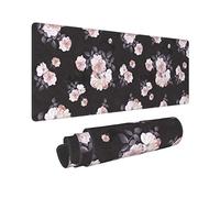 Floral Gaming Mouse Pad 31.5×11.8 Inch XL Pink Peony Black Background Extended Large Mouse Pad Non-Slip Rubber Base Laptop Desk Pad Computer Keyboard Mouse Mat Home Office Decor Accessories