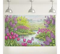 Floral Garden Wall Backdrop, Vintage Blooming Flowers Decorative Background, Peach Violet Nature Scene for Photography Events, Spring Outdoor Indoor Party Supplies 71x43 Inch