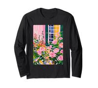 Floral Garden with Pink Roses Spring Aesthetic Summer Vibes Long Sleeve T-Shirt