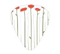 Floral Gardening Guitar Picks 12 Pack Universal ABS Guitar Picks,Floral Gardening Theme Image of Poppies Flourishing on Tall Stems for Spring,for Acoustic and Electric Guitar,Vermilion Green
