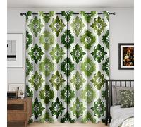 Floral Geometric Blackout Curtains, 108 Drop, Watercolor Green Flower Printed Curtains for Living Room, Bedroom, Eyelet Drapes for Window Home Decor, 90x108 Inch 2 Panels (N-488)