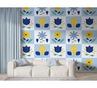 Floral Geometric Wall Mural, Self Adhesive Wallpaper Peel and Stick, Patchwork Watercolor Home Decor Photo Wallpaper, Silk Cloth Wall Sticker for Living Room & Bedroom, 350x256 cm - F-931