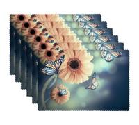 Floral Gerbery in the Rays of Light and Butterfly Placemats, Heat Resistant Table Mats Set of 4, Washable Non-Slip Stain Resistant Outdoor Place Mats for Table Kitchen Dining, Easy to Clean