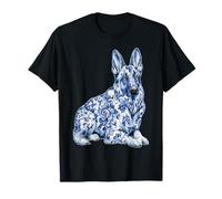Floral German Shepherd Flowers Chinoiserie Blue Toile Dog T-Shirt