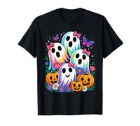 Floral Ghost Coquette Pumpkin Funny Halloween Boo Girls Kids T-Shirt