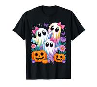 Floral Ghost Coquette Pumpkin Funny Halloween Boo Girls Kids T-Shirt