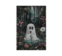 Floral Ghost with Glass of Wine in A Mysterious Forest Poster, Portrait Print, Bar Dark Academia, Halloween Decor, Flower Ghost 20x30inch(50x75cm) Unframe