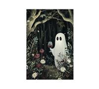Floral Ghost with Glass of Wine in A Mysterious Forest Print, Bar Dark Academia, Halloween Decor, Flower Ghost 24x36inch(60x90cm) Unframe