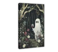 Floral Ghost with Glass of Wine in A Mysterious Forest Print, Bar Dark Academia, Halloween Decor, Flower Ghost 16x24inch(40x60cm) Frame
