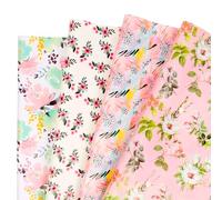 Floral Gift Wrapping Paper, 8 Sheets Pink Flower Wrapping Paper for Women Girls 4 Designs Gift Wrap for Mother‘s Day Birthday Anniversary Wedding(Pink)