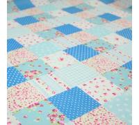 Floral Gingham Spotted Patchwork Printed Poly Cotton Fabric Polycotton Craft 45" (1 Metre, Blue 3720)