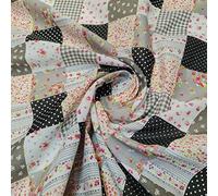 Floral Gingham Spotted Patchwork Printed Poly Cotton Fabric Polycotton Craft 45" (Black)
