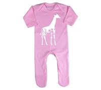 Floral Giraffe Silhouette Watercolour Cut Out Baby Romper Jumpsuit with feet, 3-6 Months, Pastel Pink