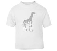 Floral Giraffe Silhouette Watercolour Cut Out Short Sleeve Cotton Toddler t Shirt, 1-2 Years, White